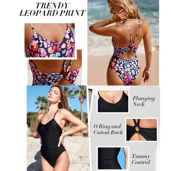 NWT Multicolored Leopard Print O-Ring One Piece Swimsuit SIZE LARGE - Picture 4 of 17